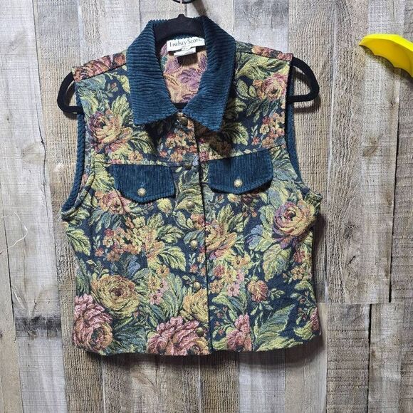 Vintage Jackets & Blazers - Lindsey Scott Vintage Floral Tapestry Corduroy Vest